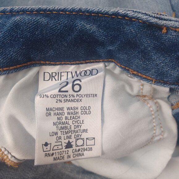 Driftwood Jeans Collette Embroidered Blue Denim Raw Hem Cropped Length Womens 26 - Picture 5 of 13